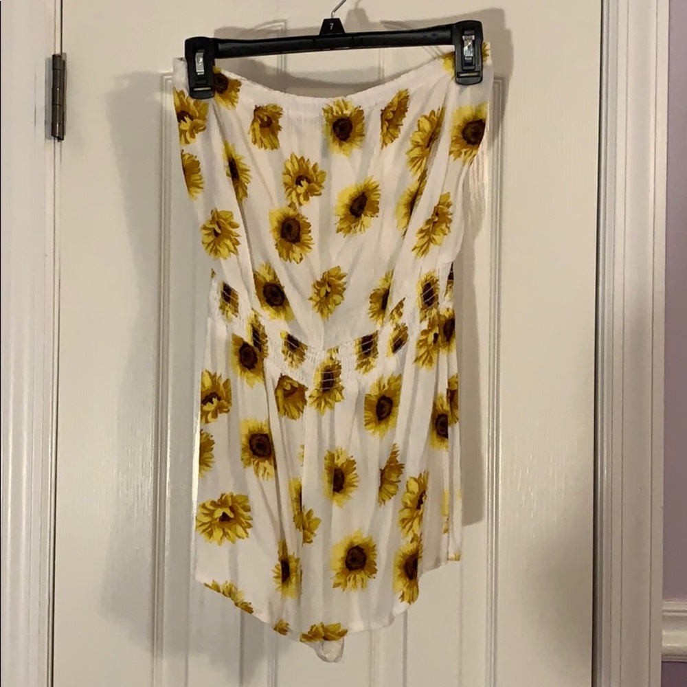 Sunflower Print Strapless Rhomper